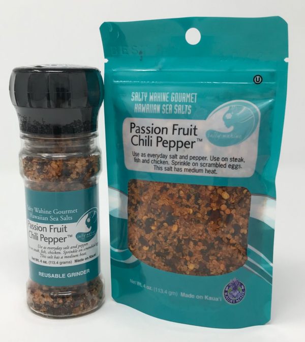 Tutu's Pantry - Salty Wahine Passion Fruit Chilli Pepper Salt Refillable Grinder - 1