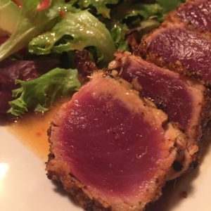 seared ahi with lavender macadamia nut crust