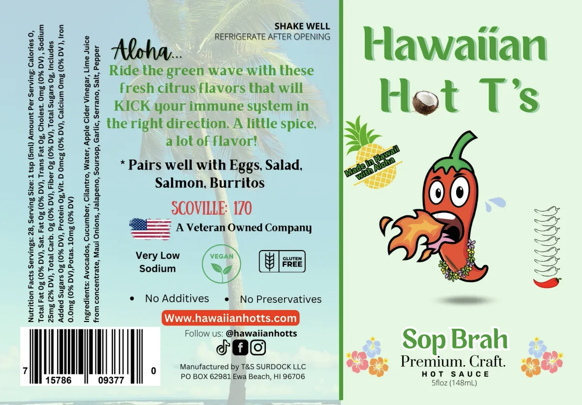Tutu's Pantry Goodies made in Hawaii with Aloha 6 Hawaiian Hot Ts Sop Brah Hot Sauce (MILD) - Image 6