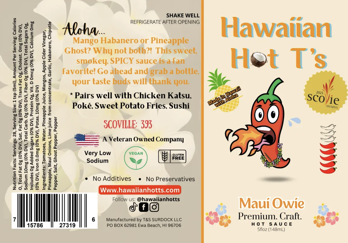 Tutu's Pantry Goodies made in Hawaii with Aloha 6 Hawaiian Hot Ts Maui Owie Hot Sauce (SPICY) - Image 6